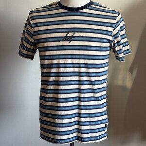Huf Striped Embroidered Logo Tee Blue and White Skate Tshirt